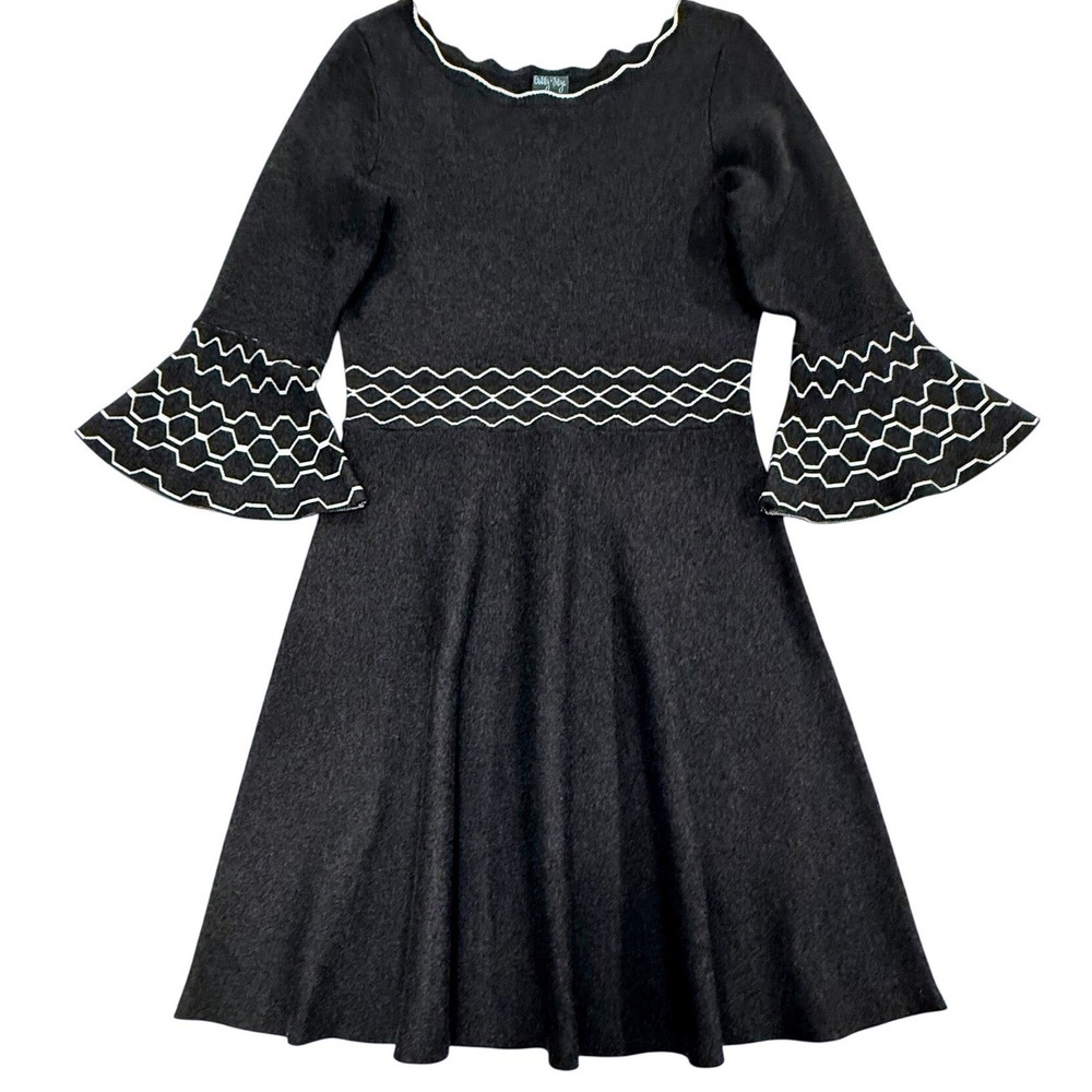 Gabby + Skye Womens Gray Knit Fit Flare Dress Bell Sleeve Size M W530